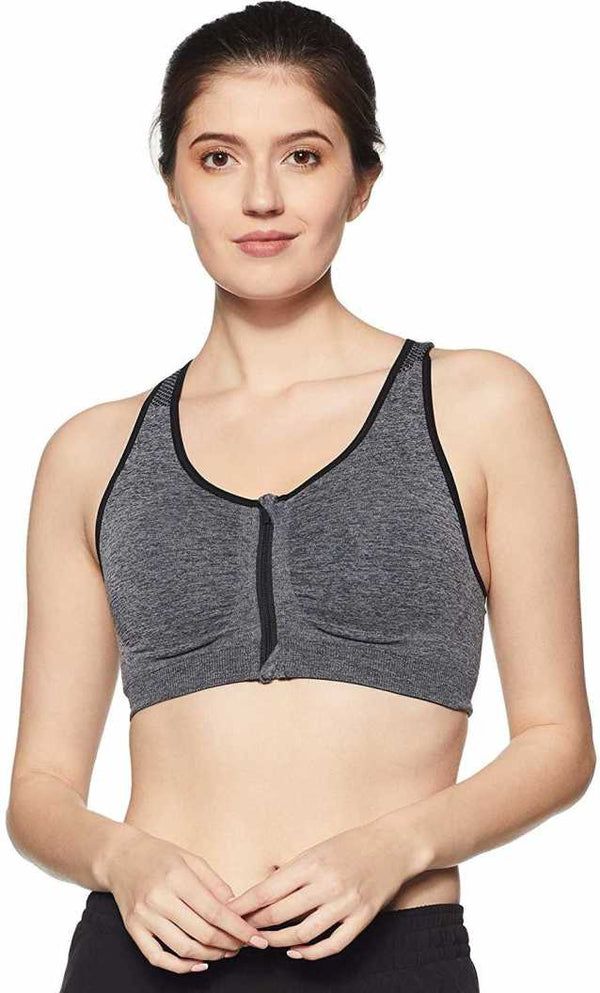 Heathered Zip Front Sports Bra  I SFH095